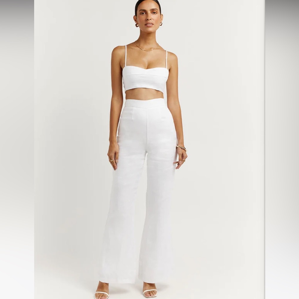 Aisle White Linen Flare Pant